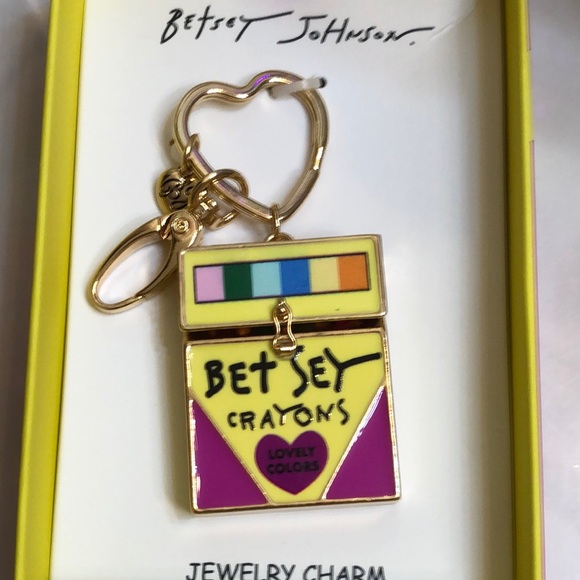 Betsey Johnson Gold Tone 3D Multicolored Crayon Box & Crayons Charm Keychain NWT - Picture 2 of 14